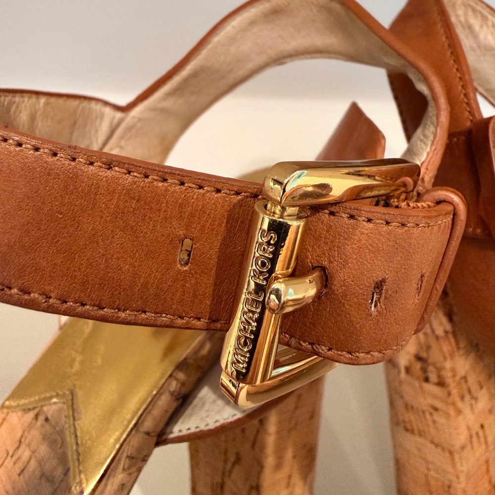 Michael Kors Cognac Leather Cork Platform Heels - Picture 11 of 13